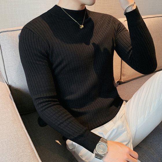 
High-end sweater men's half turtleneck autumn and winter long sleeves inner wear trendy slim elastic Korean style mid-neck base knitted sweater