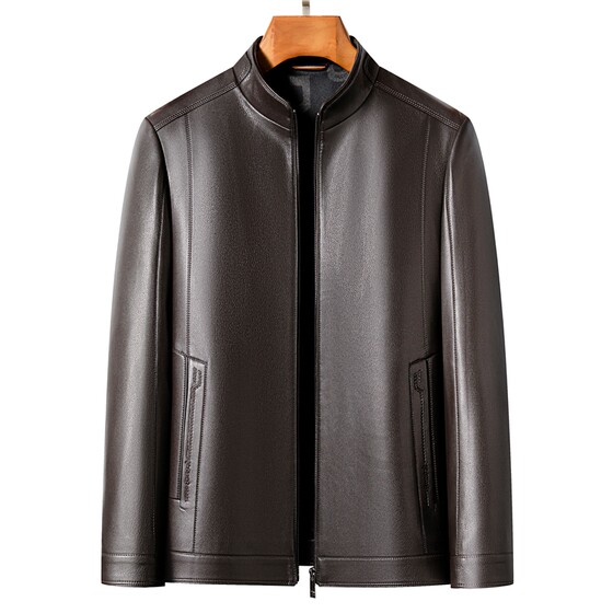 
Haining Dad's Leather Jacket Sheepskin Genuine Leather Large Size Stand Collar Autumn Dad's Casual Leather Jacket Men's Soft Leather