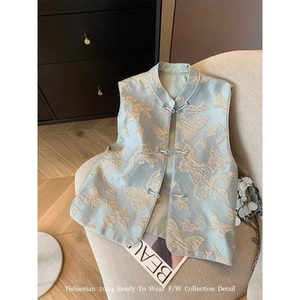 
New Chinese-style national style vest, high-end Song brocade sleeveless stand-up collar vest top, Tang suit vest, women's outer wear in autumn