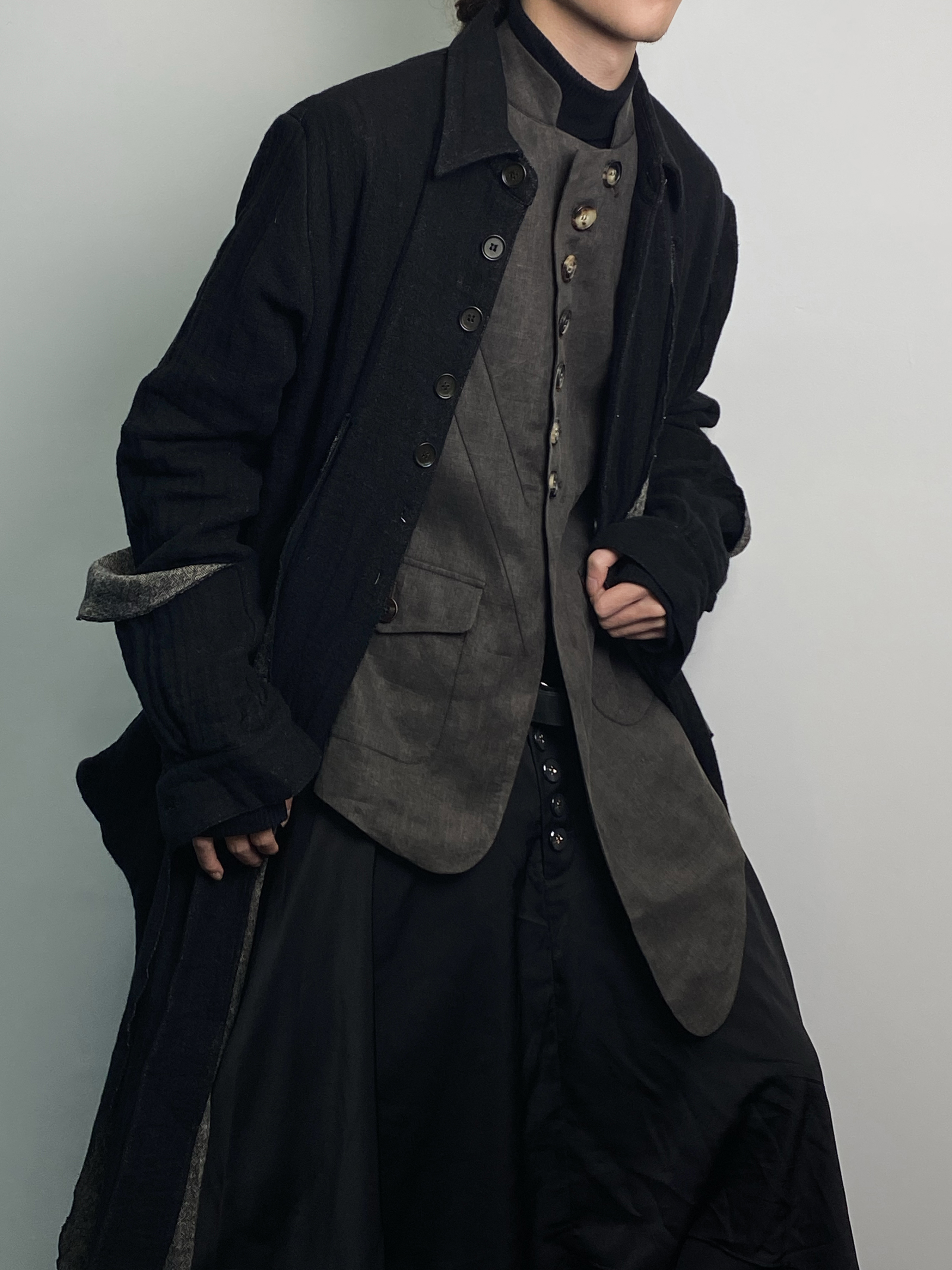 Japanese Retro Linen Cotton Coat - Long Double Layer Jacket