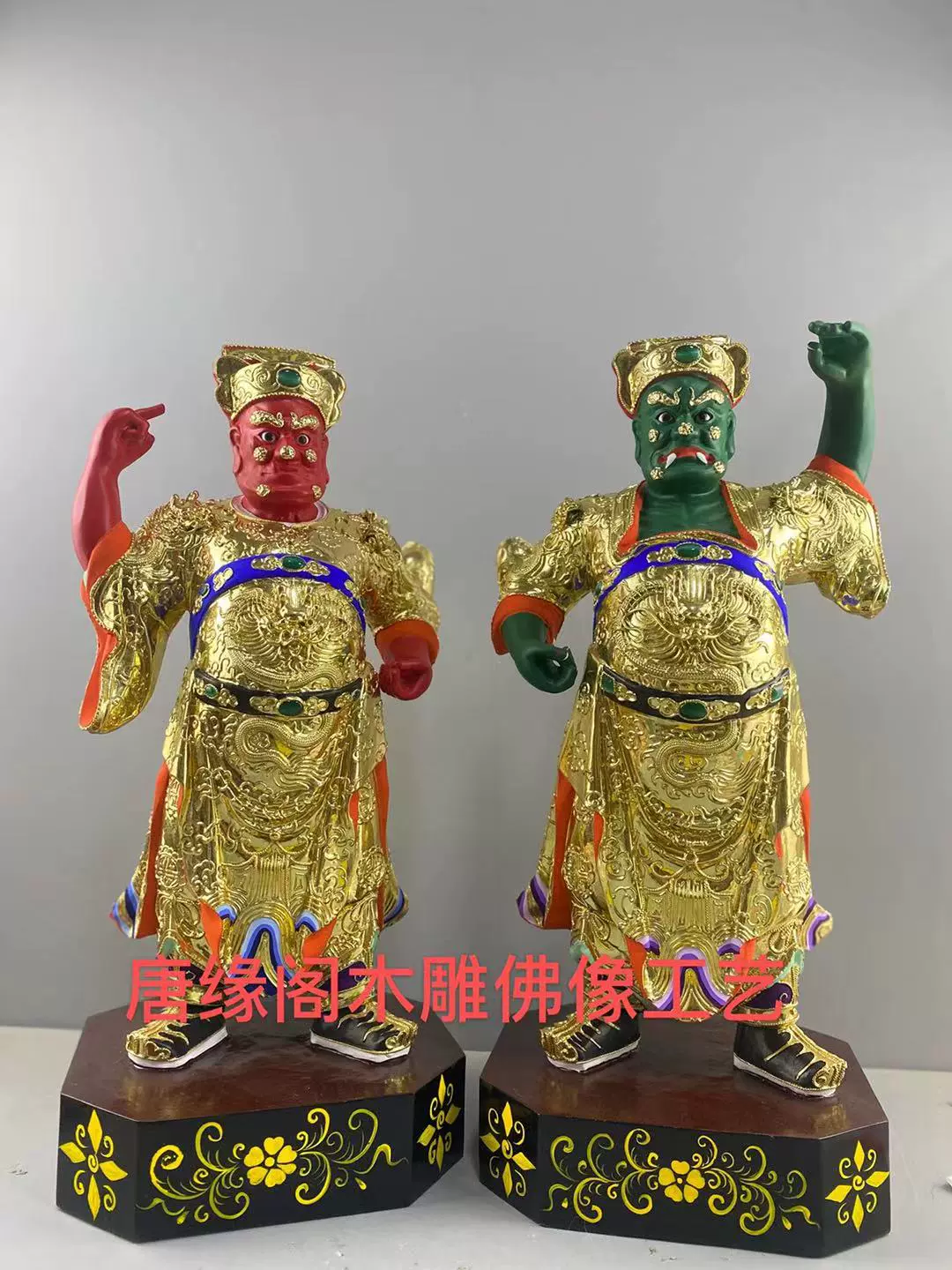 唐缘阁千里眼顺风耳神像左右护法木雕佛像千里眼顺风耳将军