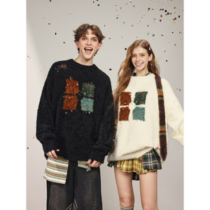 [Celebrity Same Style] MANYSTON American High Street Embroidered Sweater Men's Spring and Autumn Couple Round Neck Sweater