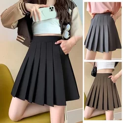 Pleated Skirt with Pockets, Summer, Petite, Elastic High Waist, Stretchy Short Skirt for Women, Plus Size, Slimming, Black Half Skirt