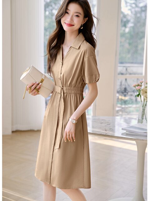 Mo Hanyimei temperament French V-neck slim dress 2025 spring new design ...
