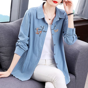 
Pure cotton shirt women's clothing 2023 spring and autumn new fashionable women's long-sleeved top large size mid-length shirt jacket