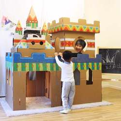 Children's Handmade Green Castle Kindergarten Toy Playhouse Corrugated Cardboard Indoor House Cardboard Construction Tent