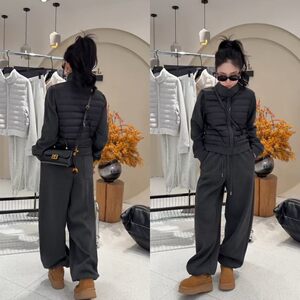 
European hot-selling spare ribs down cotton jacket wide-leg pants suit autumn and winter plus velvet thickening casual slimming two-piece set for women