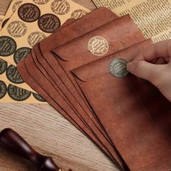 Vintage Distressed Wax Seal Leather Envelope Simple Sealed Letter Paper Bag Stationery Storage Bag Japanese Style ins High-End Envelope