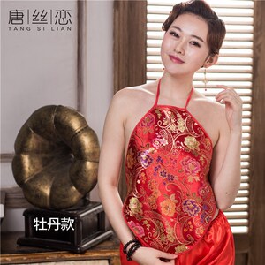 Free shipping belly pocket Women's sexy adult suit, belly, female classical retro base pajamas, brocade, brocade court outfit
