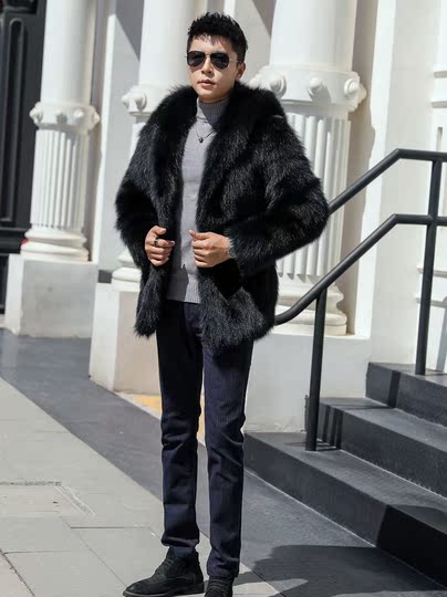 Vidillai メンズ 本革 フォックスファー フード付きコート - 冬 2024