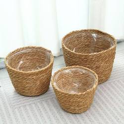 Scandinavian Handmade Rattan Woven Flower Pots, Straw Woven Flower Baskets, Pastoral Simple Decoration, Desktop, Living Room, Balcony Decoration Flower Vessels