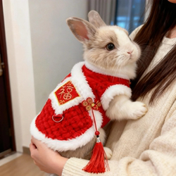 Pet Rabbit Winter Clothes Red New Year Festive Warm Vest Dwarf Rabbit Lop-Eared Baby Rabbit Guinea Pig Vest