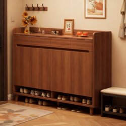 Solid Wood Core Shoe Cabinet Storage Cabinet Integrated Against the Wall for Home Entrance New Style Shoe Rack Indoor New Chinese Style Entryway Cabinet