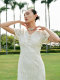 
Lakoradior Summer V-neck Short Sleeve Fishtail Floral Lace Dress