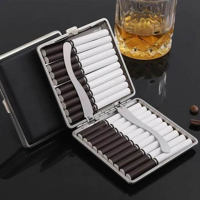 Hand-rolled leather cigarette box with 20 cigarettes, ultra-thin metal simple cigarette, portable cigarette box, cigarette holder, men's gift