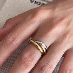 Magicboxacc Minimalist Classic Three-Ring Three-Color Titanium Steel Ring, Non-Fading, Versatile Ring, Plain Ring for Women