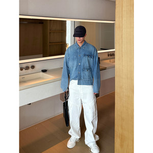 
[Orphan Price] Retro Washed Light Soft Cow Workwear Wind Back Fold Simple Loose Denim Jacket Men's Thin Coat