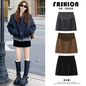 
Maternity short skirt, autumn wear, slimming one-step skirt, age-reducing temperament, hip-hugging A-line skirt, woolen maternity skirt, spring