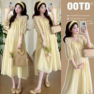 
2025 pregnant women's skirt summer solid color simple casual knee-high trendy mother's skirt summer gentle style thin dress