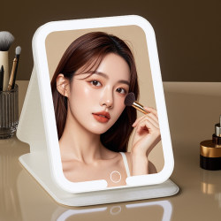 Makeup Mirror with Led Light, Portable Foldable Desktop Mirror, Can Stand, Suitable for Student Dormitory and Home Use, Smart Beauty Mirror