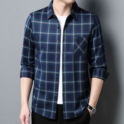 Plaid Shirt Men's Long-sleeve Casual Top | Spring Autumn Brushed Dad Wear