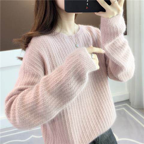
2025 autumn and winter new sweater for women loose lazy round neck short pullover underwear Korean style knitted base shirt