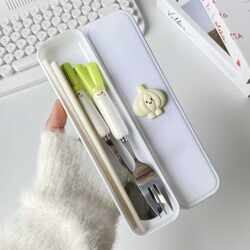 Cute ins Chopsticks, Spoon and Fork Three-Piece Set High-Looking Student Children Adult Portable Cutlery Box Set