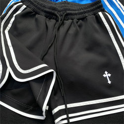 Cross embroidery shorts trendy men's quick-drying webbing striped quarter pants men's summer light and breathable sports casual pants
