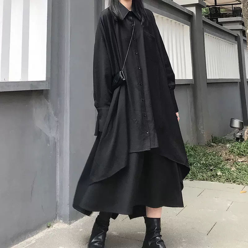 冷酷酷女孩风格穿搭女装套装裙子ins潮港风原宿长裙