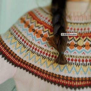
First encounter with Nordic Fair Island sweater 'oil painting girl' Ferris wheel jacquard wool warm sweater round neck women