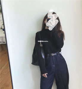 
First encounter, autumn and winter basic base layer sweater, half turtleneck sweater, black apricot inner layer, thickened and warm for women