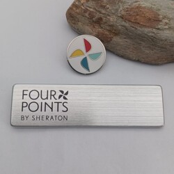 Fupo Hotel Brushed Aluminum Name Tag Windmill Pin Badge Employee Nameplate Badge Five-Star Hotel Logo Badge Work Badge