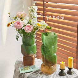 Light Luxury Art Gradient Vase, Glass Water-Cultured Flower Arrangement, Glass Living Room Soft Decoration, Vintage French Style