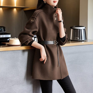 
Autumn and winter elegant temperament new design woolen coat for women Korean fashion loose lace-up woolen coat for women