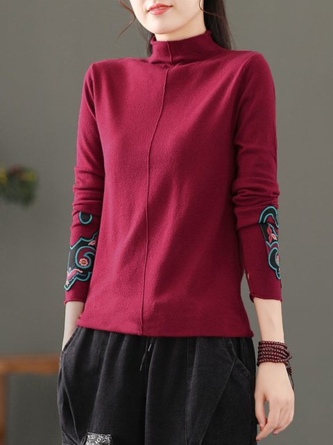 Devlin Top Devlin autumn and winter retro ethnic style long-sleeved base shirt ...