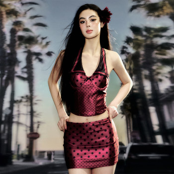 
Rocayi new retro hot girl polka dot lapel sexy slim hot spring vacation skirt split swimsuit swimsuit women