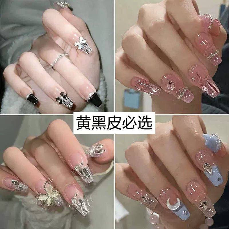 穿戴甲 穿戴甲2023新款高级感长款浅灰乳白渐变晕染气质简约美甲贴片成品