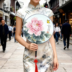 Dance Fan Double-Sided Performance Prop Square Dance Fan Classical Women's Fan Chinese Style Round Fan Palm Fan Gift Summer