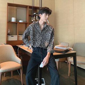 Internet celebrity leopard shirt men's high -cold ascetic lighten long -sleeved suit, light -jacket light cooked wind shirt

