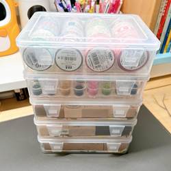 Transparent Lidded Storage Box for Washi Tape, Wooden Stamps, Ink Pads, Plastic Stationery, and Desktop Miscellaneous Items
