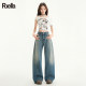 La Chapelle Puella 2025 summer new retro wash floor jeans loose and slim straight trousers