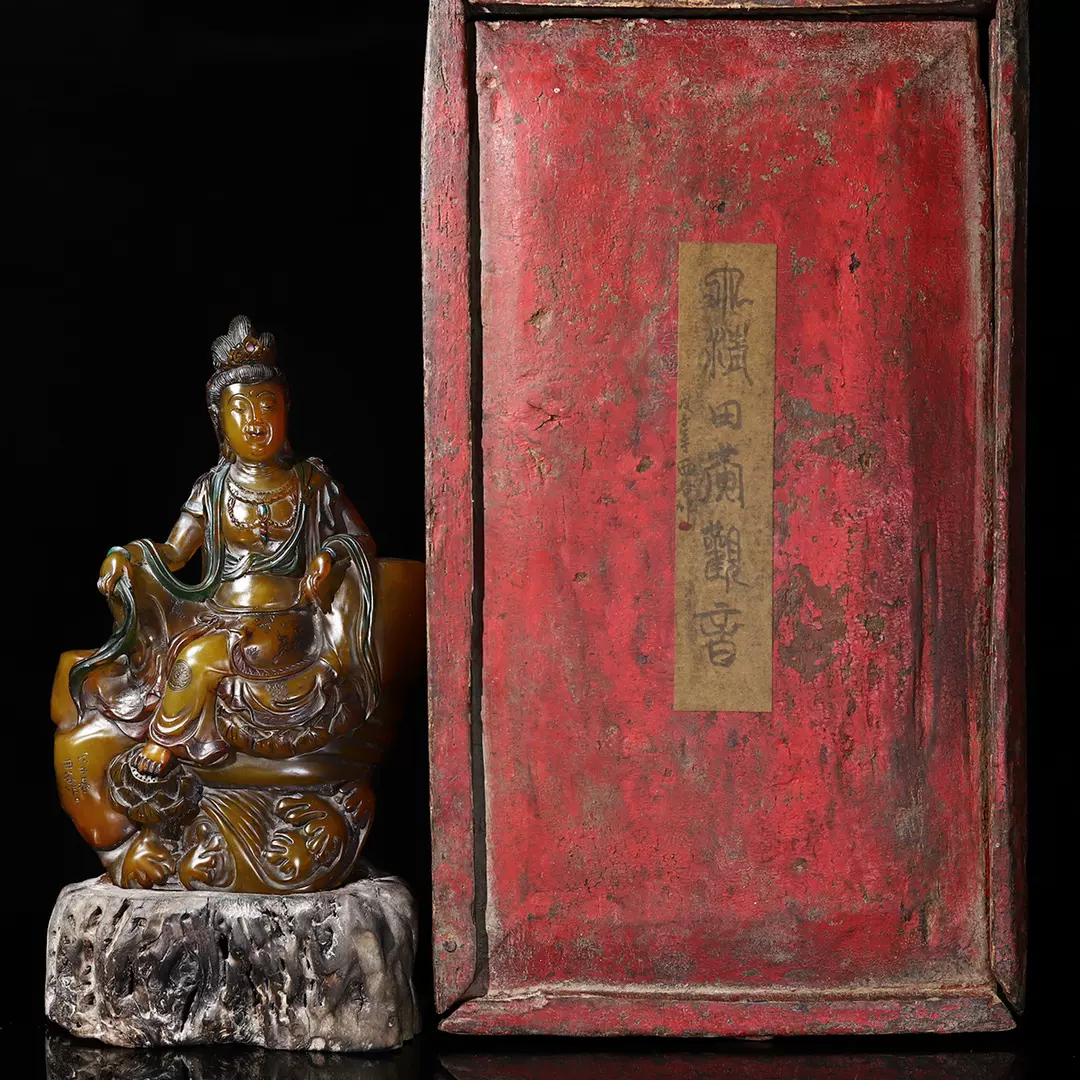 清・古寿山石・田黄石彫・瑞獣印章・箱付・文房具・書道品』極細