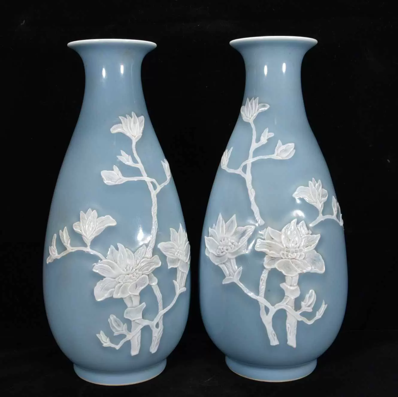 独特收藏清雍正款天青釉留白浮雕高34 15公分