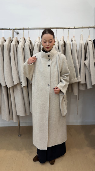 
2025 winter new style double-sided wool coat with stand collar and shoulder bag for women, mid-length slim wool coat for women