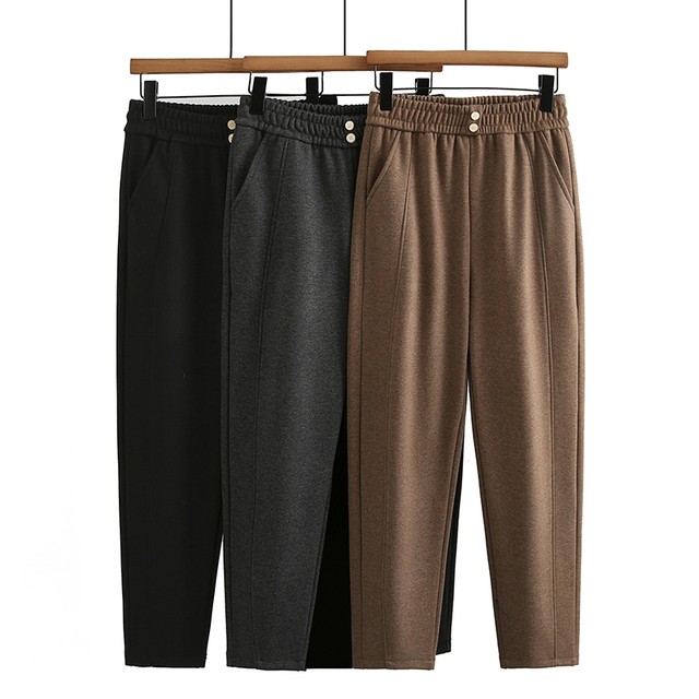Extra large size mother's spring and autumn long pants casual high-waisted pants for middle-aged and elderly grandmothers small feet straight pants thick women