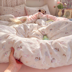 ins Four-Piece Bedding Set Made of Pure Cotton, 2025 New Style Bed Sheet, Duvet Cover, Quilt Cover, Student Dormitory Bedding Three-Piece Set 4