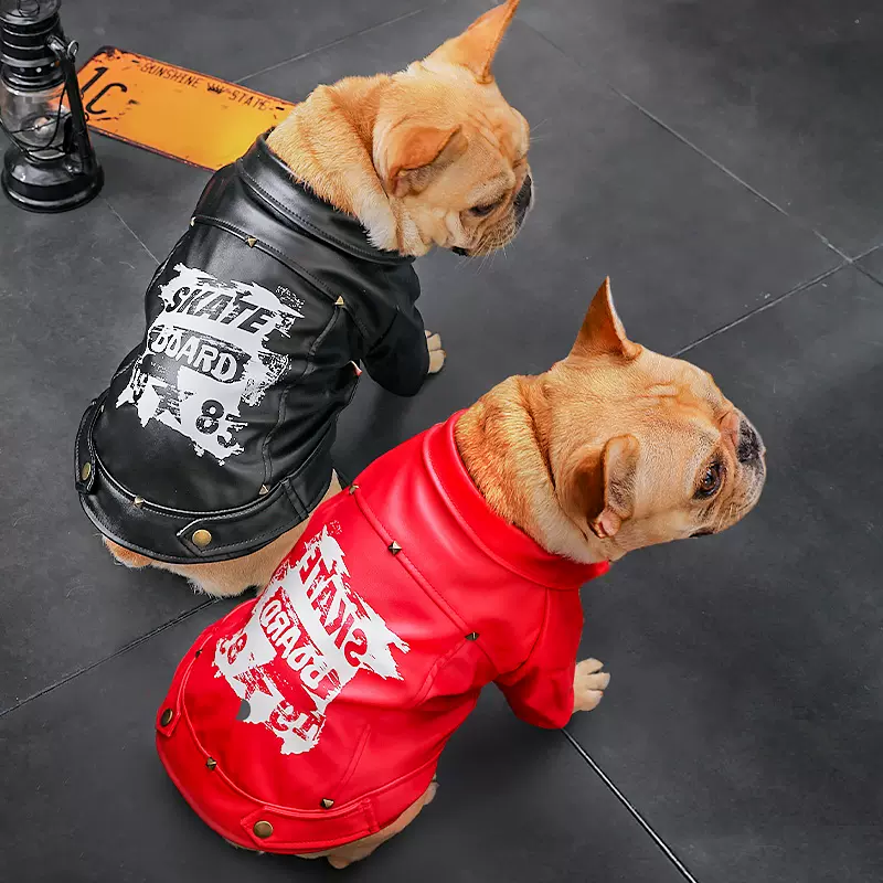法斗衣服皮衣斗牛犬机车服巴哥恶霸犬潮牌宠物中型