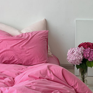 
Category A rose pink Tianzhu cotton four-piece set pure cotton naked sleeping ins girl heart pure cotton knitted cotton quilt cover bed sheet pillowcase