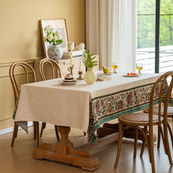 French classic milky white soursop flower jacquard tablecloth