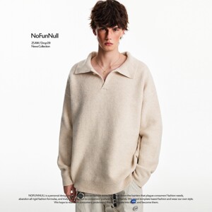 
NOFUNNULL American retro high-end seagull collar sweater for men and women in autumn and winter loose pullover warm sweater